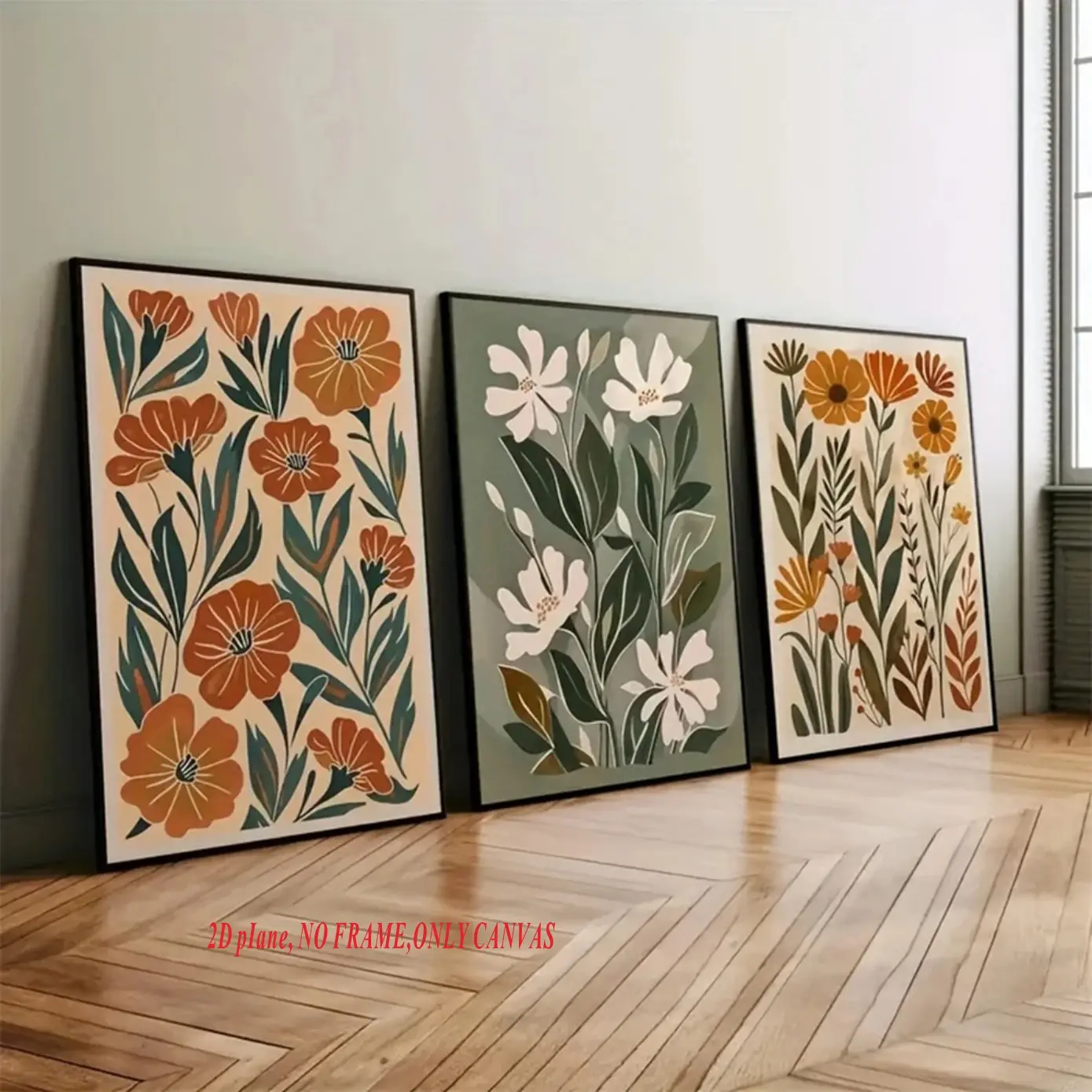 3-Piece Set, Bohemian Abstract Floral Canvas Art, Modern Art Design, Spring Wildflower Botanical Wall Decor, Modern Home Decor for Living Rooms and Bedrooms, 2D Flat, Wall Art Print