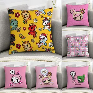 Japan Tokidoki Creative Cushion Cover Double-Sided Printed Soft Short Plush Sofa Cushion Covers | Polyester & Breathable, Invisible Zipper, Mite-Resistant, Durable | Ideal for Sofa, Bedroom, Car & Kids Gift
