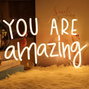 You Are Amazing LED Neon Light Sign 5V Girls Boys Bedroom Living Room Classroom Wall Decor Sign Hanging Kid Birthday USB 16.9" X 10.6" Warm White,Lights for Bedroom