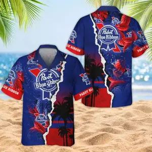 Tropical Torn Paper Pabst Blue Ribbon Hawaiian Shirt – Men's Luxury Short Sleeve Streetwear Top, Cool Summer Outfit