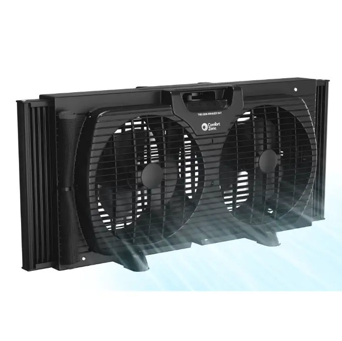 Comfort Zone 9" Twin Window Fan with Quiet Setting, 3-Speeds, Auto-Locking Expanders, Black