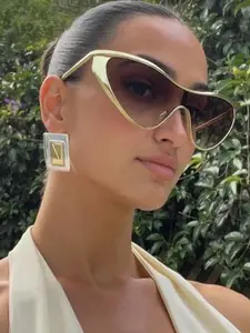 Fashionable Large Frame Frog Shape Sunglasses, Modern Trendy Sunglasses, Stylish Casual Sunglasses for All Seasons, Metal Frame Decorative Lens for Trendy Looks