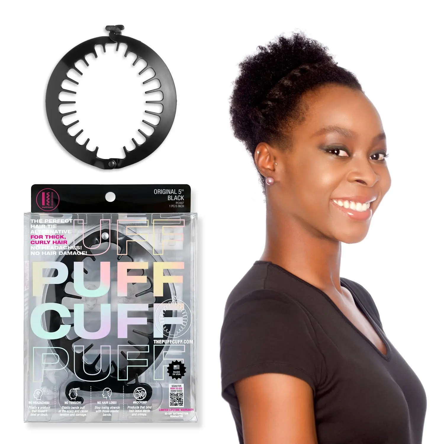 PuffCuff ORIGINAL Xtra Large Polypropylene Hair Clamp - 5 in Secure Hold Clip (1 Pc) for Puff Hairstyles, Curly Hair Puff Cuff