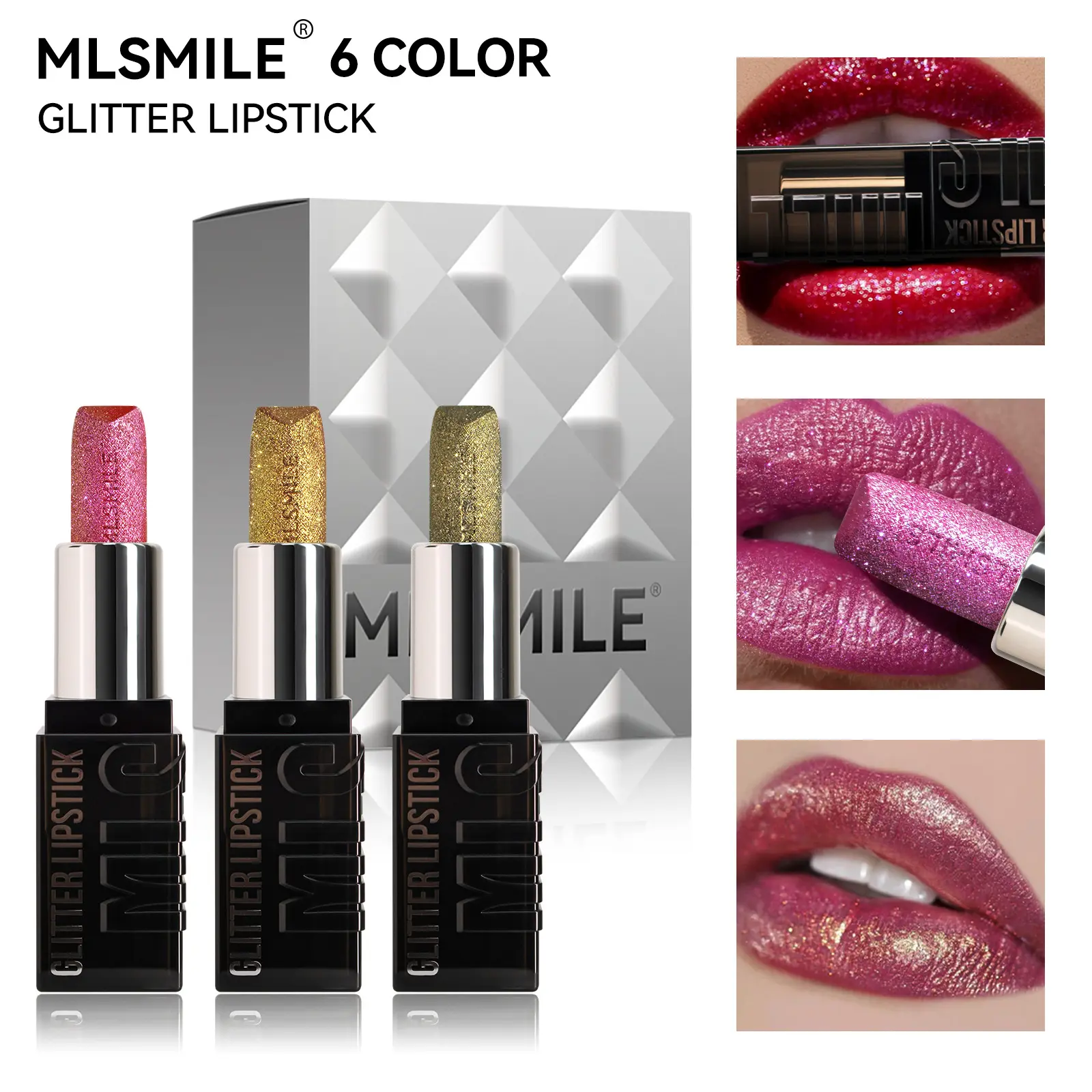 Glittery Diamond Lipstick Set - Metallic Colors, Non-Sticky, Waterproof, Glossy Lip Cosmetic, Gloss