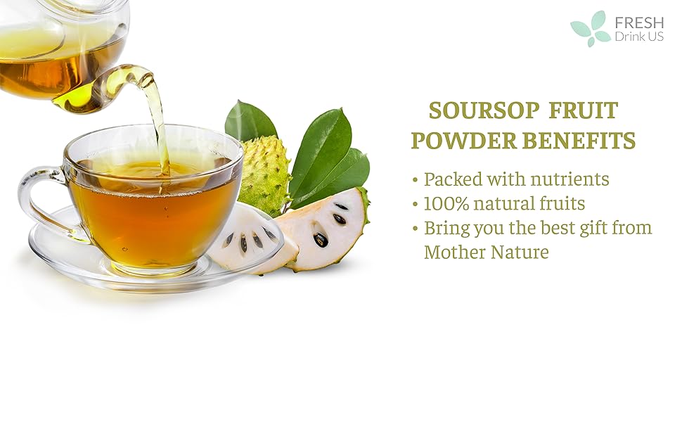 Premium 4.5oz Soursop Fruit Powder, 100% Natural and Pure from Soursop Graviola Fruit, Soursop Graviola Guanabana Fruit Tea, No Additives, No Gluten, No Sugar, Vegan