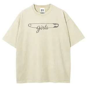 Y2K-Style "Girls" Pin Graphic Print Washed T-Shirt
