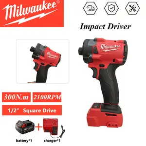 Milwaukee M18 1/2" Hex Brushless Cordless Impact Driver - 300N.m Max Torque, 3500RPM, Tool Only or Kit with 1 XC6.0 Battery & Charger for Screwdriving and Fastening