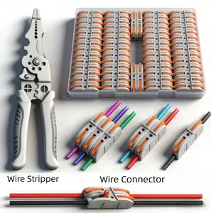 Universal Quick Lever Wiring Connector Assortment (50/100/150Pcs) + Stripper（Pliers） | 28-12 AWG Inline Butt Terminals for Home Office Circuit & Power Connection flat plug power strip Surge Protector Power Strip with Extension Cord smart outlet tiktokshop