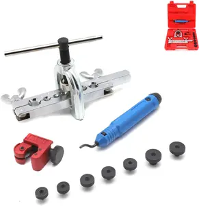 HTTMT- Professional Double Flaring Tool Kit 7 Dies Double Single Flare Tube Copper Brake Line and Brass Tubing Tool Kit W/Case For Car Truck Mini Pipe Cutter Demurre