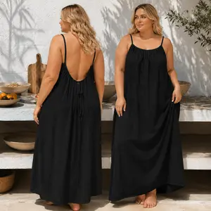 Women's New Backless Cami Dress - Solid Basic Comfortable Loungewear, Loose-Fit Homewear, Sexy Sleepwear, Beach Cover-Up, Multiple Colors & Sizes, Suitable for All Body Types