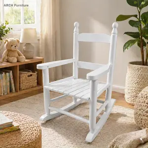 Wood Children's 1-Seater Rocking Chair - White, Durable, Easy-to-Use Safety Seating with Backrest & Slatted Design, Suitable for Living Room, Patio, Deck Indoor or Outdoor Use