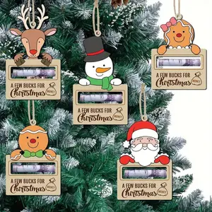 Wooden Christmas Money Holder, 1 Count/5 Counts Cute Cartoon Christmas Tree Hanging Decorations for Money Holder, Festive & Party Supplies for Home & Office Decor