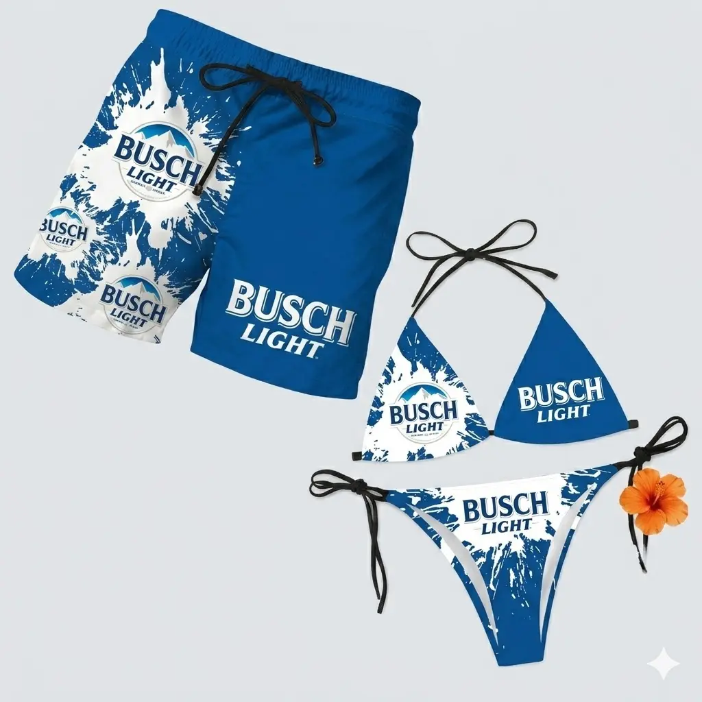 Matching Couple Swimwear Set - Patriotic Apple Print Bikini & Men's Board Shorts - Trendy 4th of July Beach Vacation Swimsuits