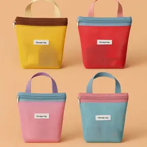 1pc Portable Mesh Tote Bag Small Cosmetic Bag Handbag Foldable Toiletry Bag Women's Beach Bag