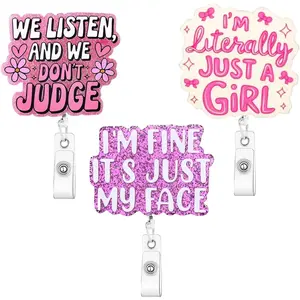 3 Pack Funny Cute Badge Reels Retractable, Glitter ID Name Badge Holder with  Clip,   Badge Buddy for Nurse   Assistant,  for Coworkers