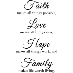 16.5 x 23.5 inches Faith Love Hope Quotes Wall Stickers Decals Decor, Removable DIY Saying Wall Art Decals Sticker, Easy Peel and Stick Wallpaper for Bedroom Living Room