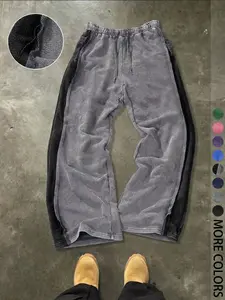 Men's Casual Loose Cotton Sweatpants, Street Style Elastic Waist Wide Leg Long Pants, Vintage Texture Fabric, Perfect for Daily Wear & Gifts
