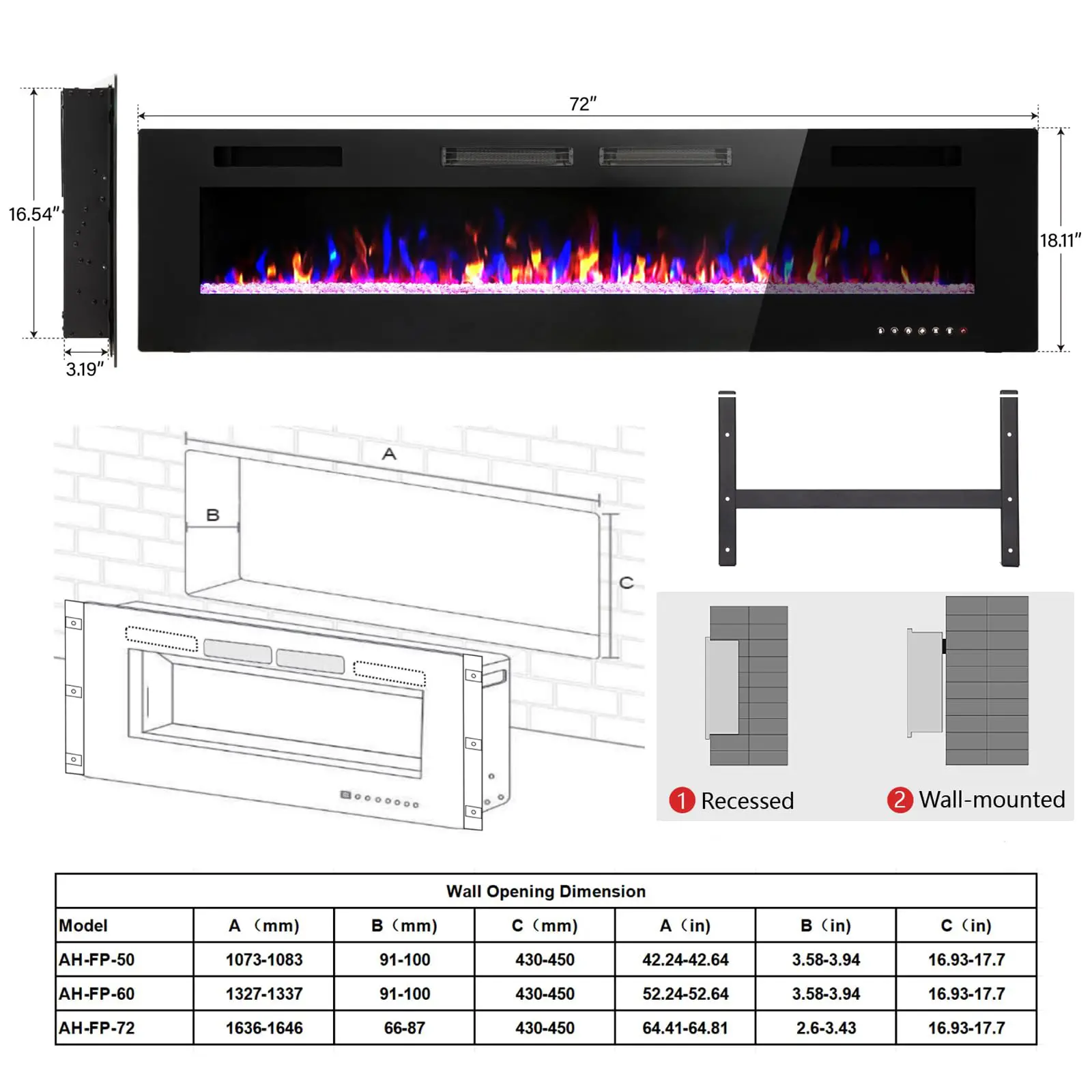 72“ (3.19"D x 72"W x 18.1"H)