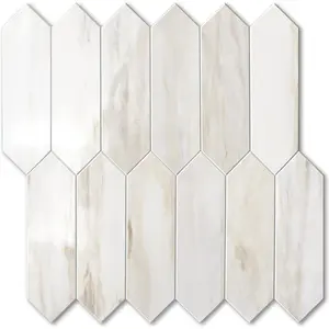 Glossy Wood Marble Grain Backsplash Tile Peel and Stick, 12.8 x 12.8 Inch 10 Sheets Long Hexagon PVC Self Wall Tiles Stick on Backsplash for and