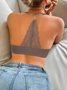 Women's Solid Lace Beautiful Back Buckle Front Bra, Casual Comfortable Breathable Bra for Daily Wear, Women's Lingerie for All Seasons, Solid Backless Bra