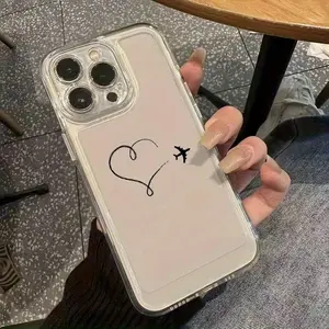 Minimalist line heart-shaped transparent phone case, featuring an elegant filter effect. Fully transparent phone case that covers the entire phone. Suitable for iPhone 17/16/15/14/13/12/11