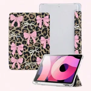 Leopard Print Pink Bow iPad Case, Auto Sleep/Wake with Stylus Slot, Scratch/Shock/Impact Resistant Slim Cover for iPad A16/11th/10th Gen/Air/Mini/Pro & Samsung Galaxy Tab A7-A9/S6 Lite/S7-S10+, Ideal Holiday Gift