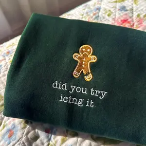 Did you try icing it, Nurse Christmas Sweatshirt, funny holiday crewneck embroidered, Gingerbread shirt, christmas doctor ugly sweater party
