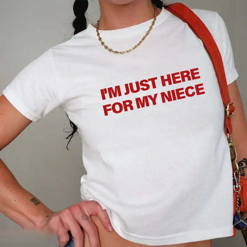 Y2k I'm Just Here For My Niece Y2K Baby Tee, Cute Auntie Baby Tee, Y2K Aesthetic Funny Nephew Outfit Baby Shower Gift For Auntie Baby Tee, Gift For Her