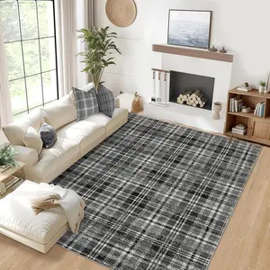 Washable Rugs 8x10 Rug for Living Room Soft Bedroom Rug Modern Plaid Black Large Area Rug Non Slip Throw Rugs Non Shedding Stain Resistant Carpet for Nursery Dining Room 8'x10' Black/Grey