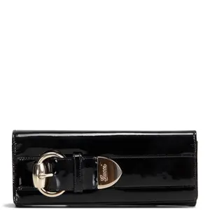 Pre-owned GUCCI Patent Leather Clutches & Wristlets Patent Romy Clutch Black