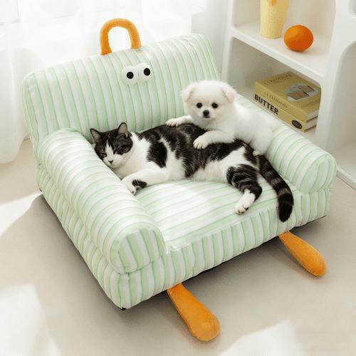 Colourtree Grass Green Dog Bed, Sofa Style Cat Bed, Plush Pet Couch for Small Medium Dogs, Winter Warm Fleece Mat, Washable Removable Cover