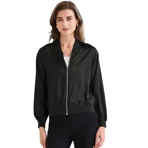 INSPIRE CHIC Women's Zip Up Long Sleeve Outerwear Casual Lightweight Jacket Black Large