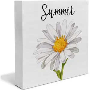 Wood Box Desk Sign Decor Summer Daisy Quote Wooden Block Sign Rustic Home Shelf Wall Decoration