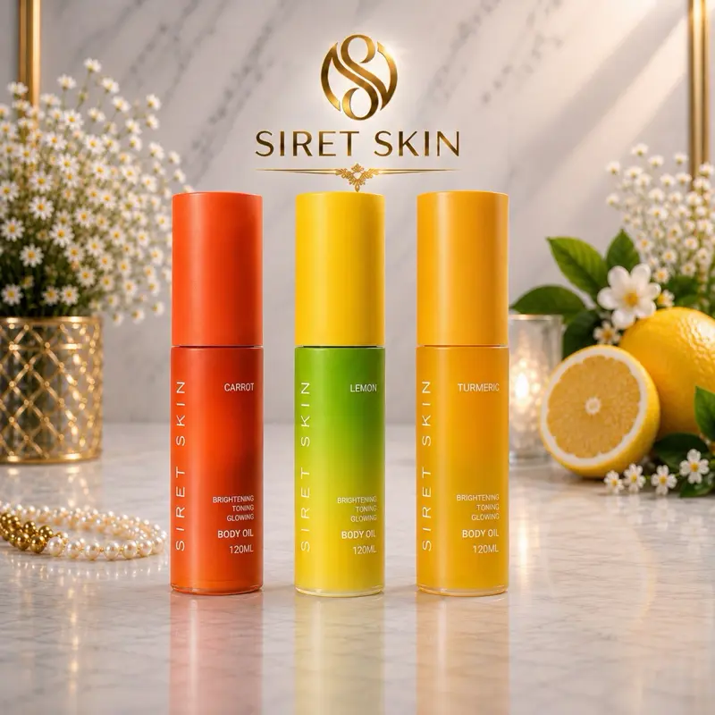 3-Piece Carrot, Lemon & Turmeric Mixed Body Oil Skincare Kit for Adults - Cleanser, Dewy & Smooth Skin Boost, Ideal Gift