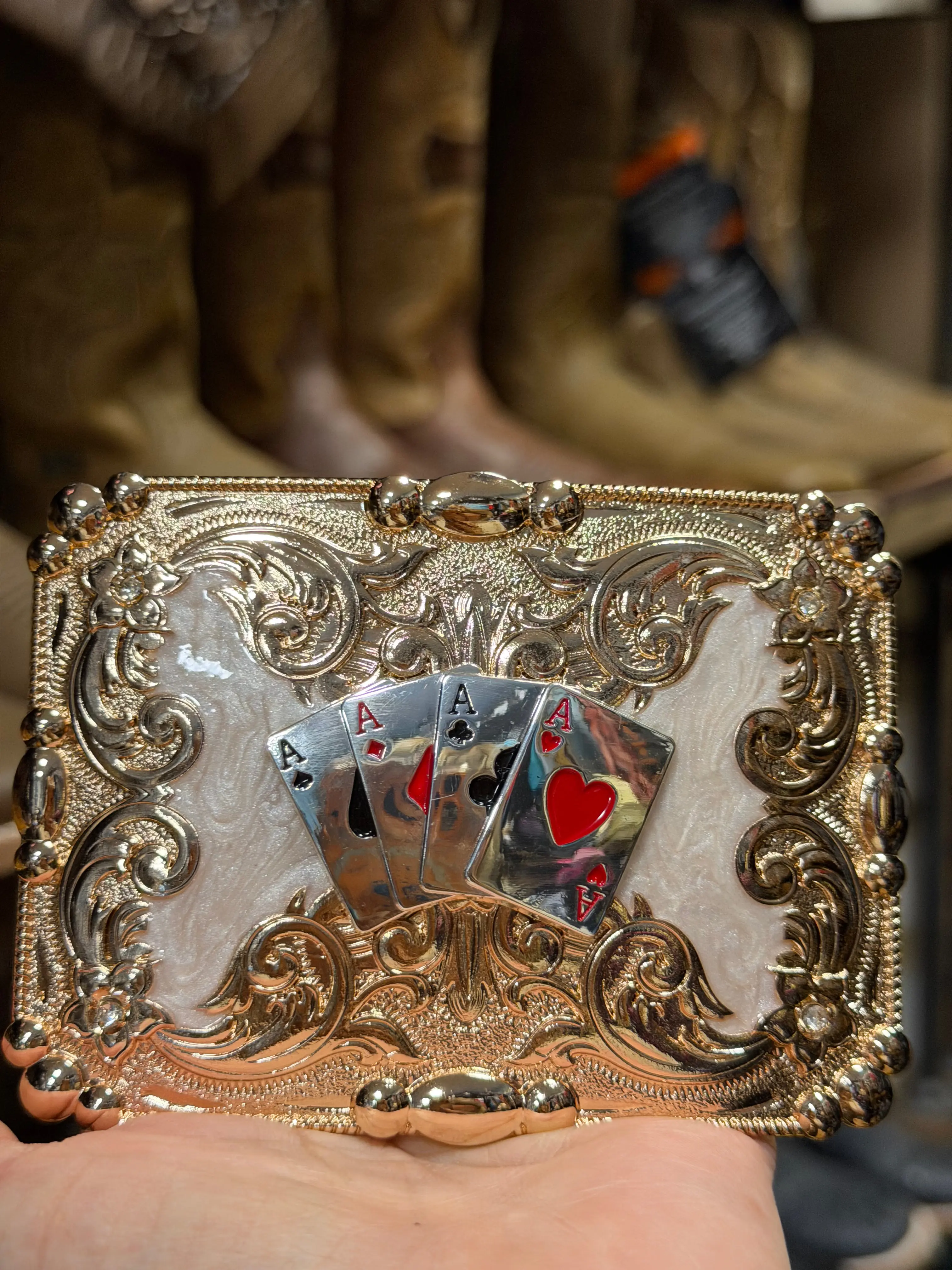 Western Gold Playing Cards Belt Buckle | Casino Cowboy Rodeo Style