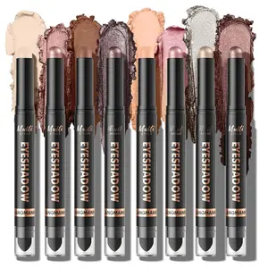 LANGMANNI 8Colors Dual-Ended Cream Eyeshadow Stick Set – Silky Smooth, Waterproof & Transfer-Proof, Built-in Blender Brush, All-Day Matte & Shimmer Wear Eye Makeup(#A)