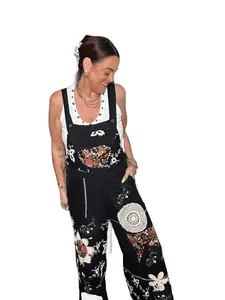 Black Patch Detail Wide Fit Overalls