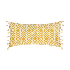 Ashika Ochre Embroidered Diamonds Bead Trim Pillow