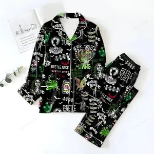 Beetlejuice Pajamas Set, Never Trust The Living Sleepwear, Halloween Horror Movie PJs, Spooky Loungewear Gift for Fans