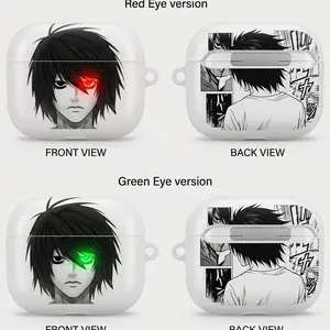 Death Note Anime AirPods Case L & Light Yagami Dark Psychology Icons – Ryuk, Red Apple Symbolism Gothic Black & White Manga Art Chibi & Realistic Anime Illustration Otaku Collector Style Cover For AirPods, DS 1