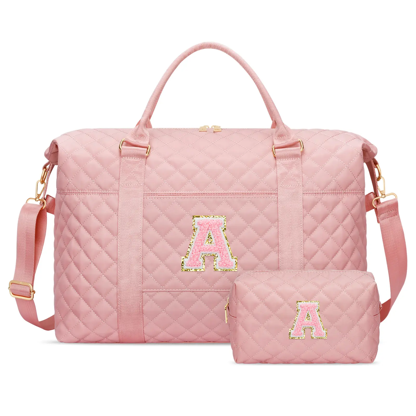 CLOUDWINGS Gifts for Teen Girl, Initial Travel Duffle Bag, Personalized Women Weekender Overnight Bags, Gift for Daughter Kid Girl Wife Friend（Pink,A)