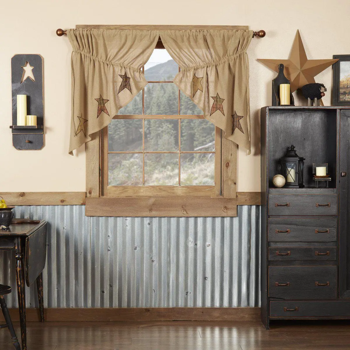Stratford Burlap Prairie Swag Curtains, Window Hanging, Room Decor Curtain