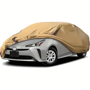 Car Cover All Weather Compatible with Toyota Prius 2004-2024, Outdoor Heavy Duty Anti-UV Car Covers Rain Sun Snow Protection with Zipper and Windproof buckle(Camel with Brown)