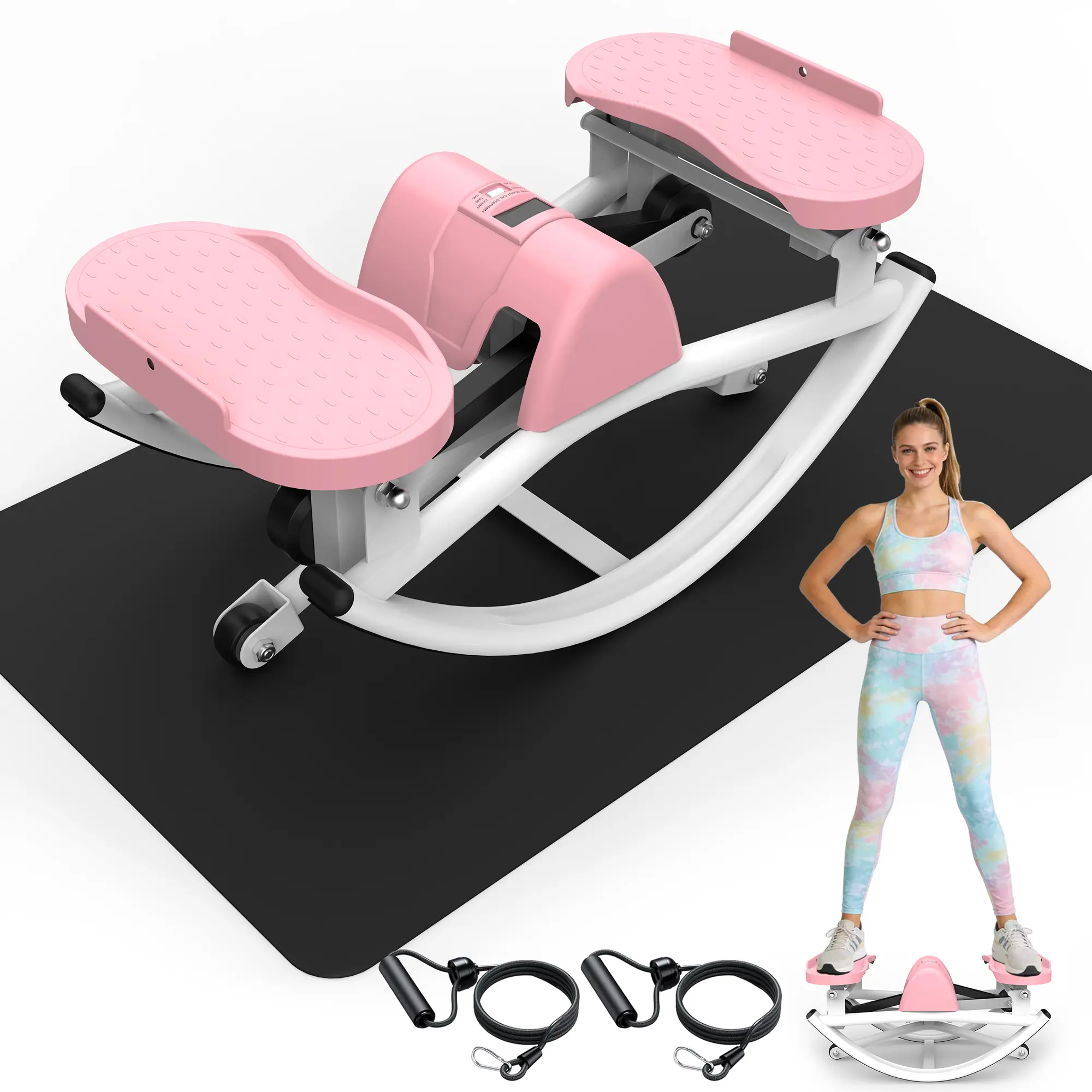 SAVEYOUR Lateral Stepper Glutes Exercise Machine, 3D Rocking Motion Stair Stepper with Resistance Bands, LCD Monitor, Anti-Slip Foot Pad, Shock-Proof Mat, 330 LBS Capacity, Compact Space-Saving Home Workout Fitness Equipment