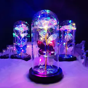 Artificial Flower Decoration for Dressers, 1 Count Sweet Furniture Glowing Glass Dome Flower for Home Decor, Romantic Decorative Flower for Home & Party