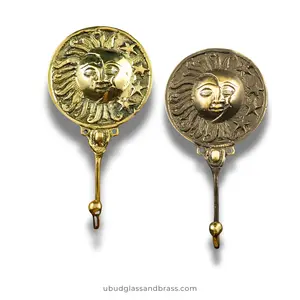 Antique Solid Brass Sun-Moon Wall Hook - Star Decor for Room, Towel, Key & Jewelry Hanger for Shelves