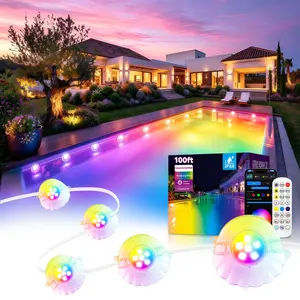 50/100/150ft RGB Pool Lights for Inground/Above Ground Pools,Plug-in Light Strip with IP68 Waterproof,App & Remote Control, 44+ Modes & Music Sync, 16M Colors for Large Swimming Pools Decor