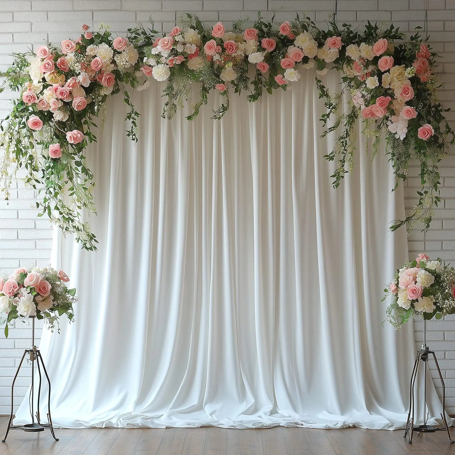 White Backdrop Curtains for Wedding Parties, 10x7FT Wrinkle Free Photo Backdrop Curtains for Wedding Birthday Party  Shower, Fabric Drape with Rod Pockets 5ft x 7ft, 2 Panels