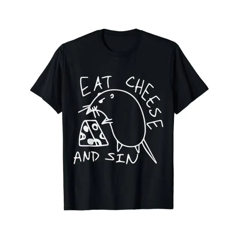 Men's Oversized 100% Cotton T-Shirt, Funny "Eat Cheese and Sin" Graphic, Classic Relaxed Fit, Breathable Short Sleeve Streetwear