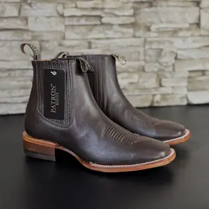 205 Torino Cafe/Cuero Ankle Boot for Men - Dark Brown Full Grain Leather, Square Toe, Western Style, Made in Mexico